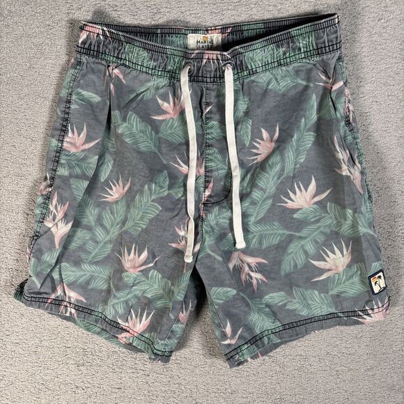Marine Layer Men’s Size S Swim Trunks Elastic Waist Washed Out Black Palms Ferns - Picture 1 of 14